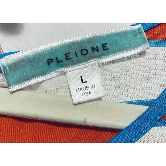 Pleione Womens Striped Top Button Back Closure Orange Scoop Neck Boho Large - Picture 5 of 8